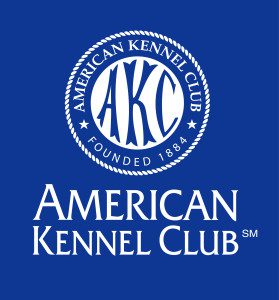 A blue and white logo for the american kennel club.