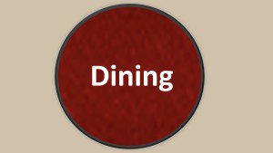 A red button with the word dining on it.