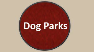 A red circle with the words dog parks on it.