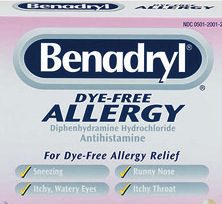 A box of benadryl for allergy relief.