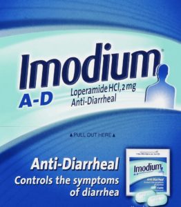 A box of imoduim ad anti-diarrheal powder.